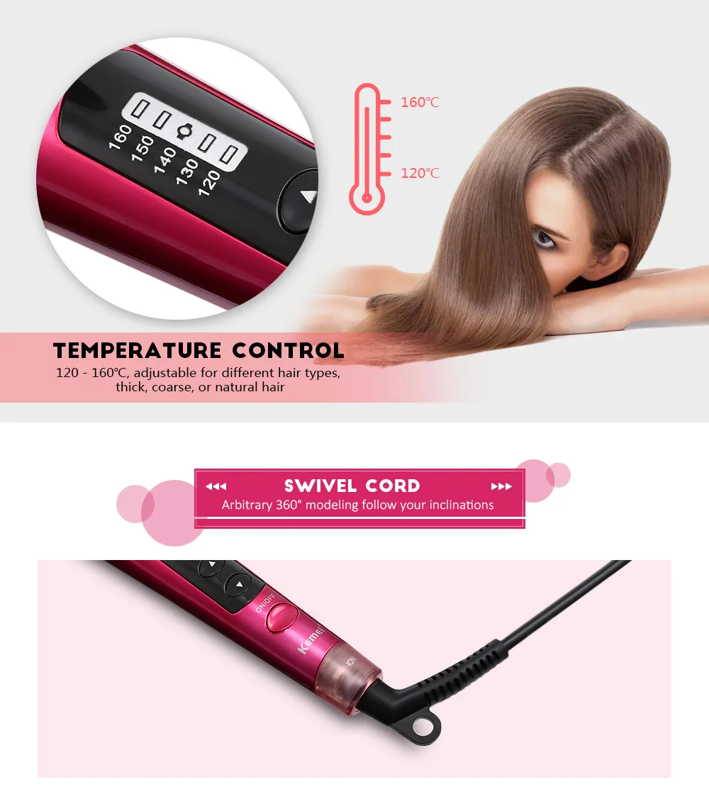 

Kemei KM - 8833 Anion Steaming 2 in 1 Hair Straightner Curler hair brush Curler Styling Tool High Quality for Household