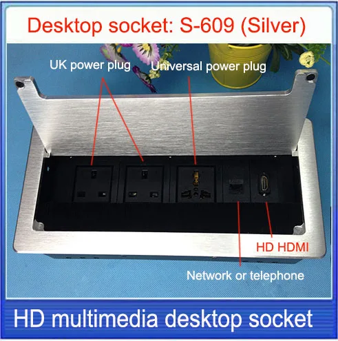 UK plug Tabletop socket /hidden/ HDMI Network RJ45 Information outlet /Office conference room High-grade desktop socket S-609
UK plug Tabletop socket /hidden/ HDMI Network RJ45 Information outlet /Office conference room High-grade desktop socket S-609