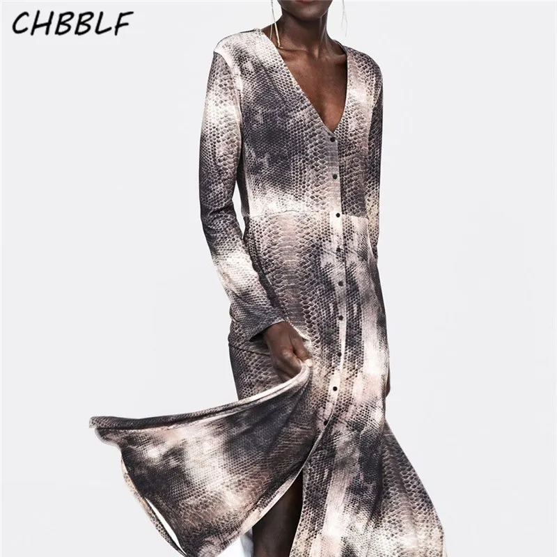 CHBBLF women V neck snake print midi dress animal skin pattern long sleeve split vintage casual chic dresses vestidos NJN1300
CHBBLF women V neck snake print midi dress animal skin pattern long sleeve split vintage casual chic dresses vestidos NJN1300