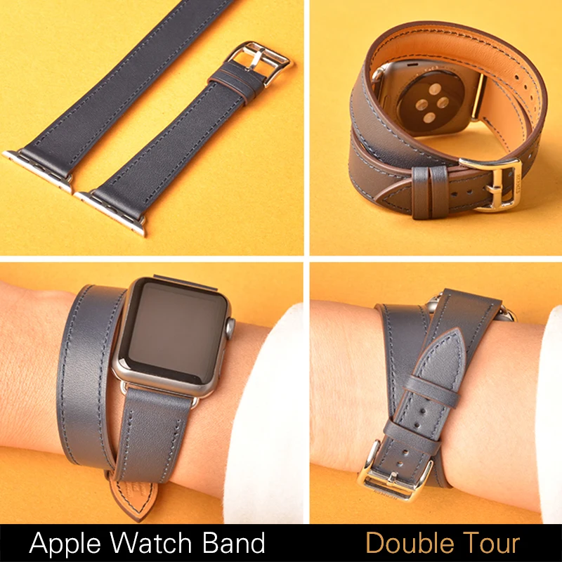 

Kebitt genuine leather double tour bands for apple watch series 4 3 men women strap iwatch4 two loop wrist band 40mm 44MM