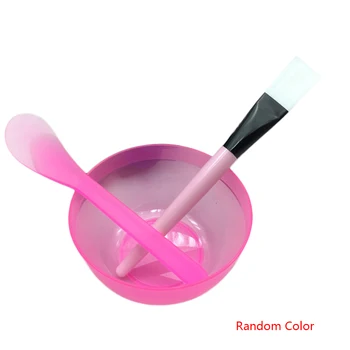 3pcs/set Portable Plastic Facial Mask Bowl Stick Brush Set Mixing Applying Facial Care Makeup Tools Kit Color Random