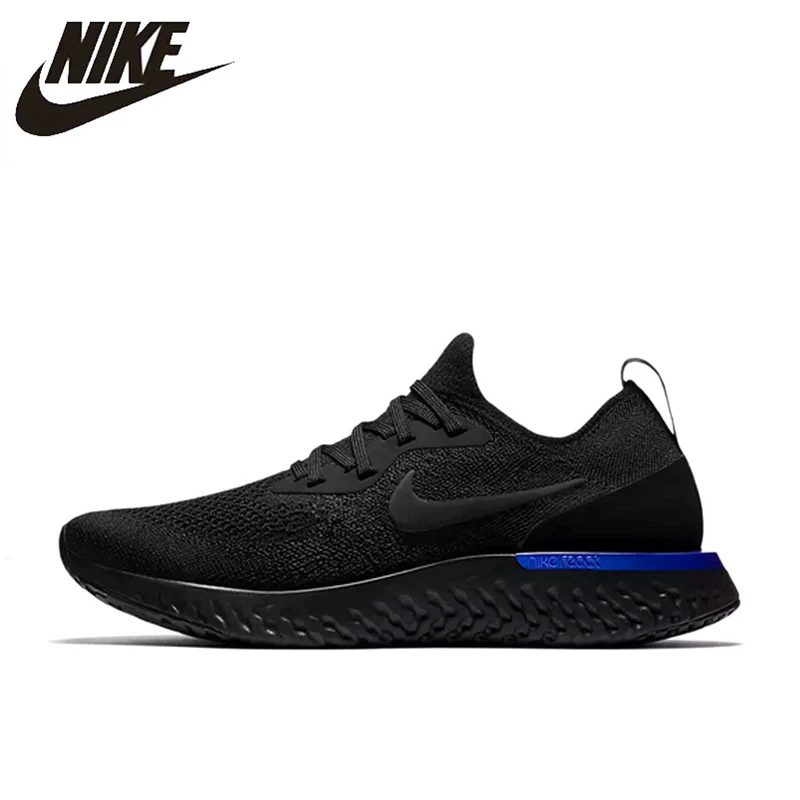 

Nike Epic React Flyknit Men's and Women's Running Shoes, Black & Blue, Breathable Non-slip Impact Resistant AQ0067 004