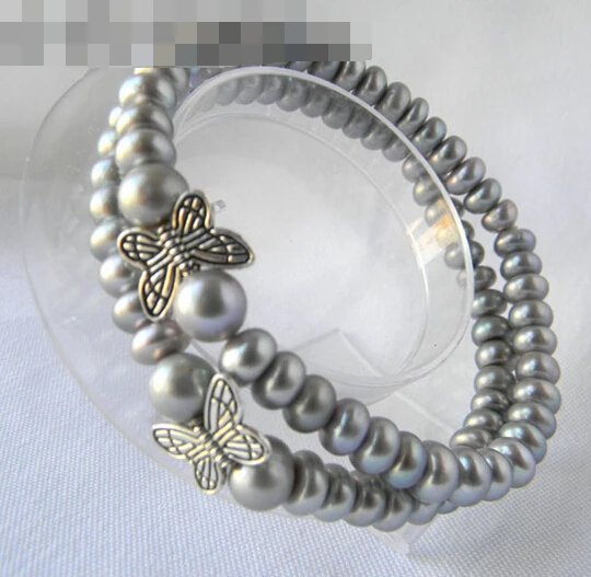 Hot selling>@@ > 09540 2Pcs Gray Flat Round Freshwater Pearl Stretch Bracelets -Bride jewelry free shipping 
Hot selling>@@ > 09540 2Pcs Gray Flat Round Freshwater Pearl Stretch Bracelets -Bride jewelry free shipping