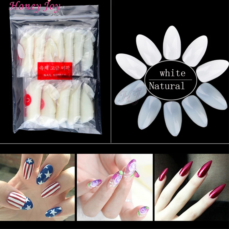 

600pcs/bag Clear Oval Stiletto Pointy Full Artificial False Fake Nail Art Tips Almond Shape Acrylic Gel Claw Full Cover Salon