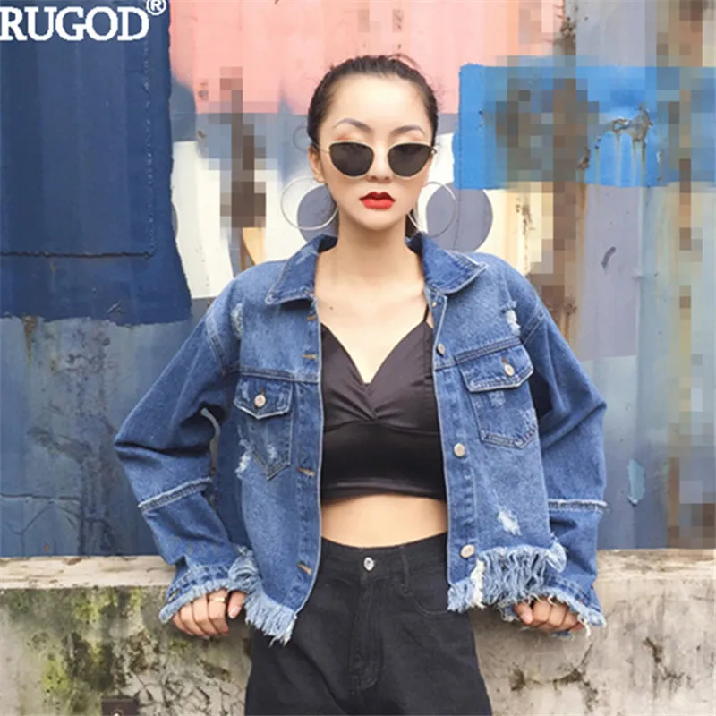 RUGOD 2018 Fashion Tassel Fringe Cowboy Jean Jackets Female Ripped Hole Short Denim Jacket Women Spring Summer Bomber Jackets
RUGOD 2018 Fashion Tassel Fringe Cowboy Jean Jackets Female Ripped Hole Short Denim Jacket Women Spring Summer Bomber Jackets