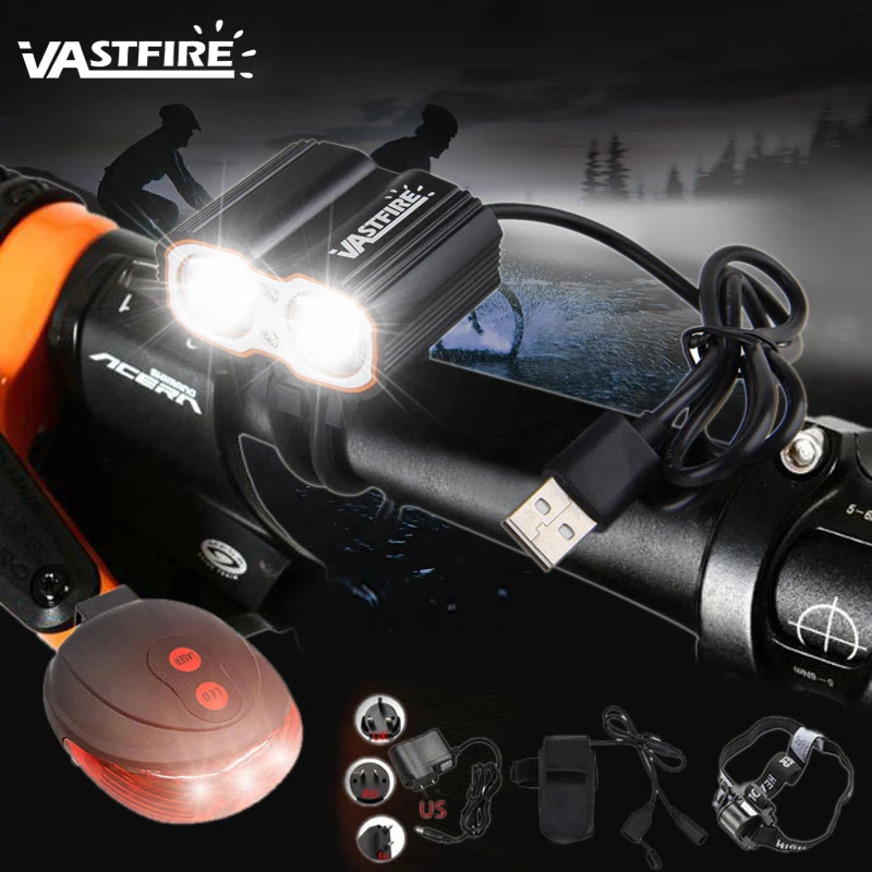 Waterproof 1600 LM Bike Headlight 2X XM-L T6 LED Headlamp Front Bicycle Light +Rechargeable 6400 mAh Battery +Laser Taillight
Waterproof 1600 LM Bike Headlight 2X XM-L T6 LED Headlamp Front Bicycle Light +Rechargeable 6400 mAh Battery +Laser Taillight