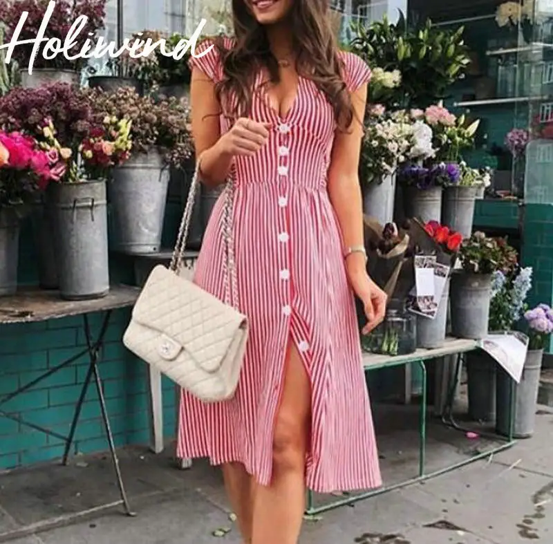 2019 Women V-neck Red Striped Long Dress With buttons Bow Knot Stripe Midi Dress
2019 Women V-neck Red Striped Long Dress With buttons Bow Knot Stripe Midi Dress