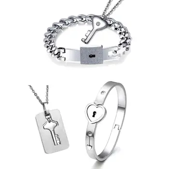 Couple Jewelry Sets Stainless Steel Love Heart Lock Bracelets Bangles Key Pendant Necklace Couples Titanium Puzzle
Couple Jewelry Sets Stainless Steel Love Heart Lock Bracelets Bangles Key Pendant Necklace Couples Titanium Puzzle