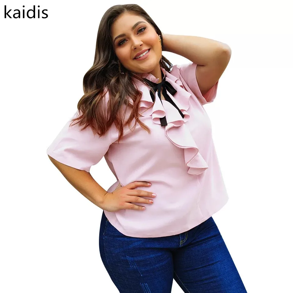 2019 summer casual women chiffon solid short sleeve ruffled neck bow tie female blouse plus size 4XL pink shirts vestidos A08450
2019 summer casual women chiffon solid short sleeve ruffled neck bow tie female blouse plus size 4XL pink shirts vestidos A08450