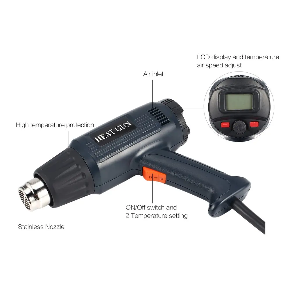 987 2000W US LCD Display Industrial Electric Hot Air Gun Thermoregulator Heat Guns Shrink Wrapping Thermal power tool
987 2000W US LCD Display Industrial Electric Hot Air Gun Thermoregulator Heat Guns Shrink Wrapping Thermal power tool