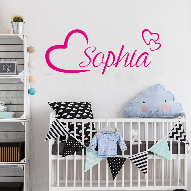 Art Love Hearts Custom Name Personalized Wall Sticker Baby Girls Room Decoration Beauty Cute Kids Home Decor Poster W314 | Дом и сад
