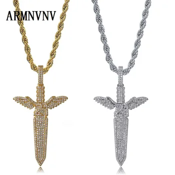ARMNVNV Iced Out Angel Sword With Wings Pendant Necklace Men Bling Full Zircon Gold Silver Color Hip Hop Charm Chain Jewelry
ARMNVNV Iced Out Angel Sword With Wings Pendant Necklace Men Bling Full Zircon Gold Silver Color Hip Hop Charm Chain Jewelry
