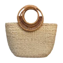 Bolso de paja de la casa Fabre mango de madera de gran capacidad bolso tejido de paja de cuerda de papel 2019 bolso de playa de viaje de vacaciones de verano de moda(China)