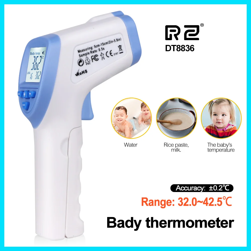 RZ Body Forehead Non Contact Infrared Baby Thermometer Body Temperature Fever Digital Measure Tool for Baby Adult DT-8836
RZ Body Forehead Non Contact Infrared Baby Thermometer Body Temperature Fever Digital Measure Tool for Baby Adult DT-8836
