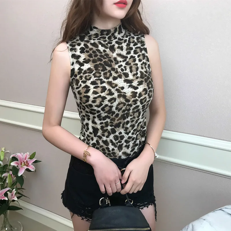 2019 Spring Summer Woman Sleeveless Vintage Turtleneck Leopard Print Sexy Club T Shirt Slim Fit Dance T Shirt Casual Woman Tops
2019 Spring Summer Woman Sleeveless Vintage Turtleneck Leopard Print Sexy Club T Shirt Slim Fit Dance T Shirt Casual Woman Tops