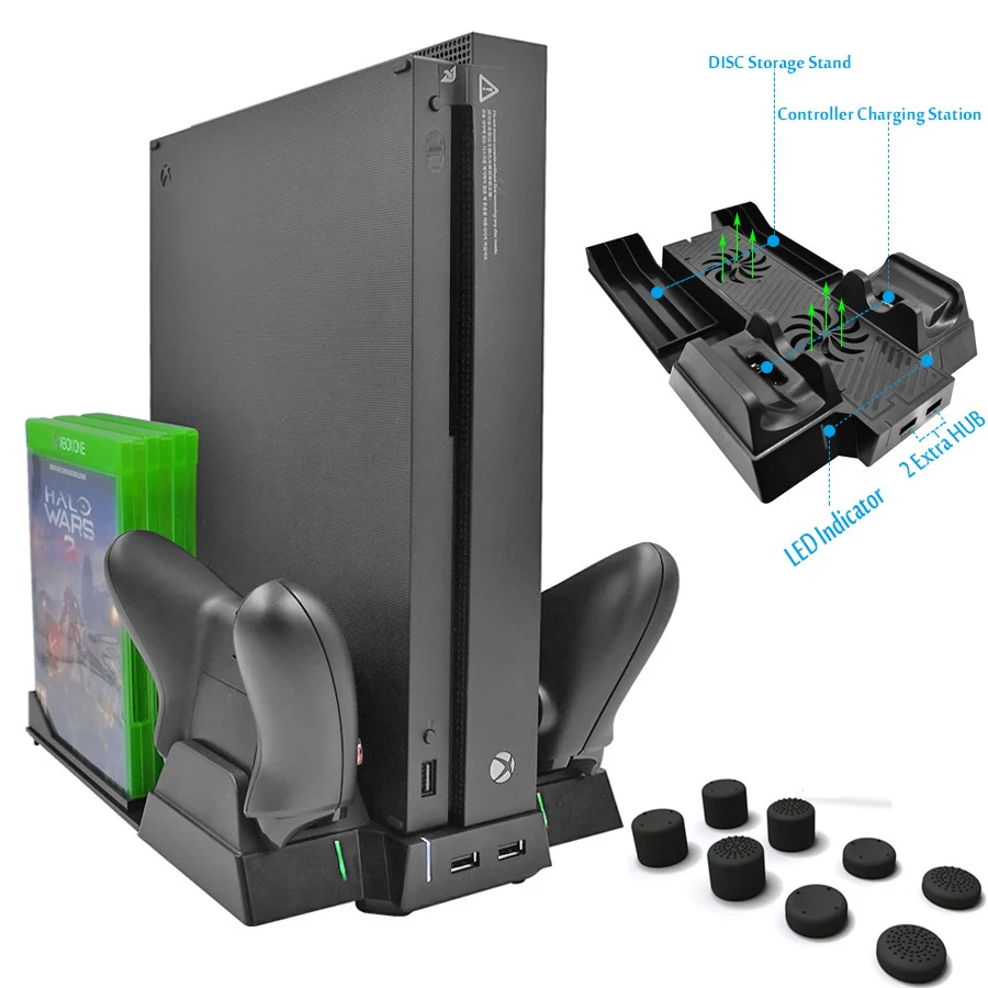 For Xbox one X ONEX Game Console Vertical Cooling Stand Cooler Fan Controller Charger with 2 HUB Port 6pcs Discs Storage 8 caps
For Xbox one X ONEX Game Console Vertical Cooling Stand Cooler Fan Controller Charger with 2 HUB Port 6pcs Discs Storage 8 caps