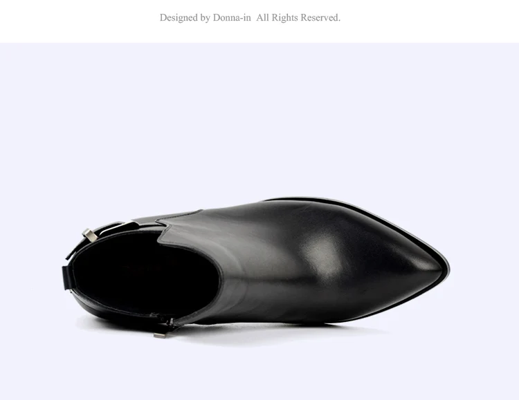 Donna-in leather ankle boots pointed toe thick heel ladies short boots women's leather boots 96350-19 (23)