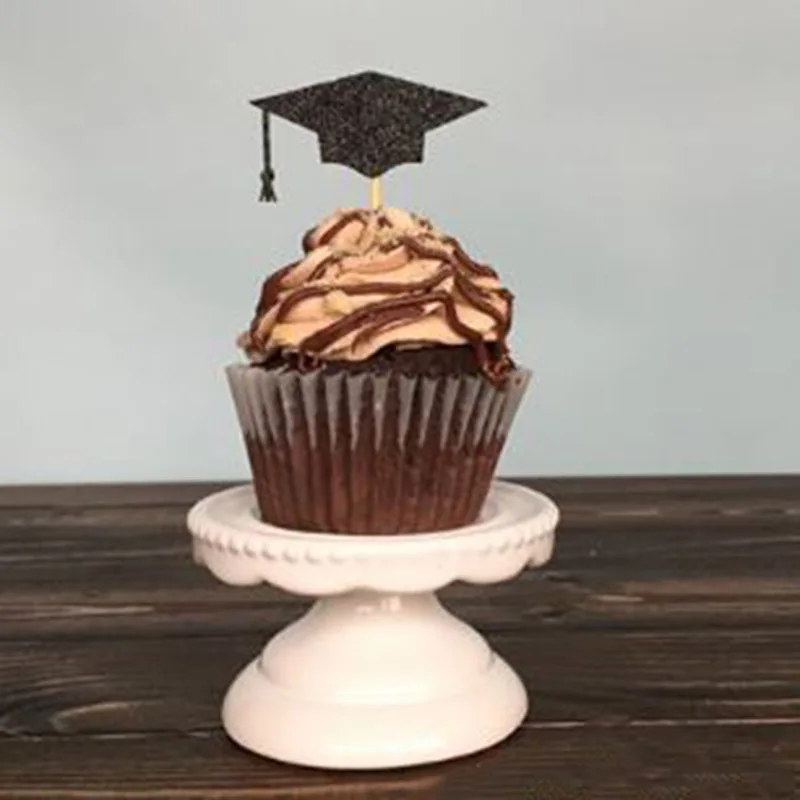 

30 Pcs/set Hot Bachelor Hat Cap Cupcake Toppers Graduation Party Grad Decorations Supplies 2018 Congrats Graduate