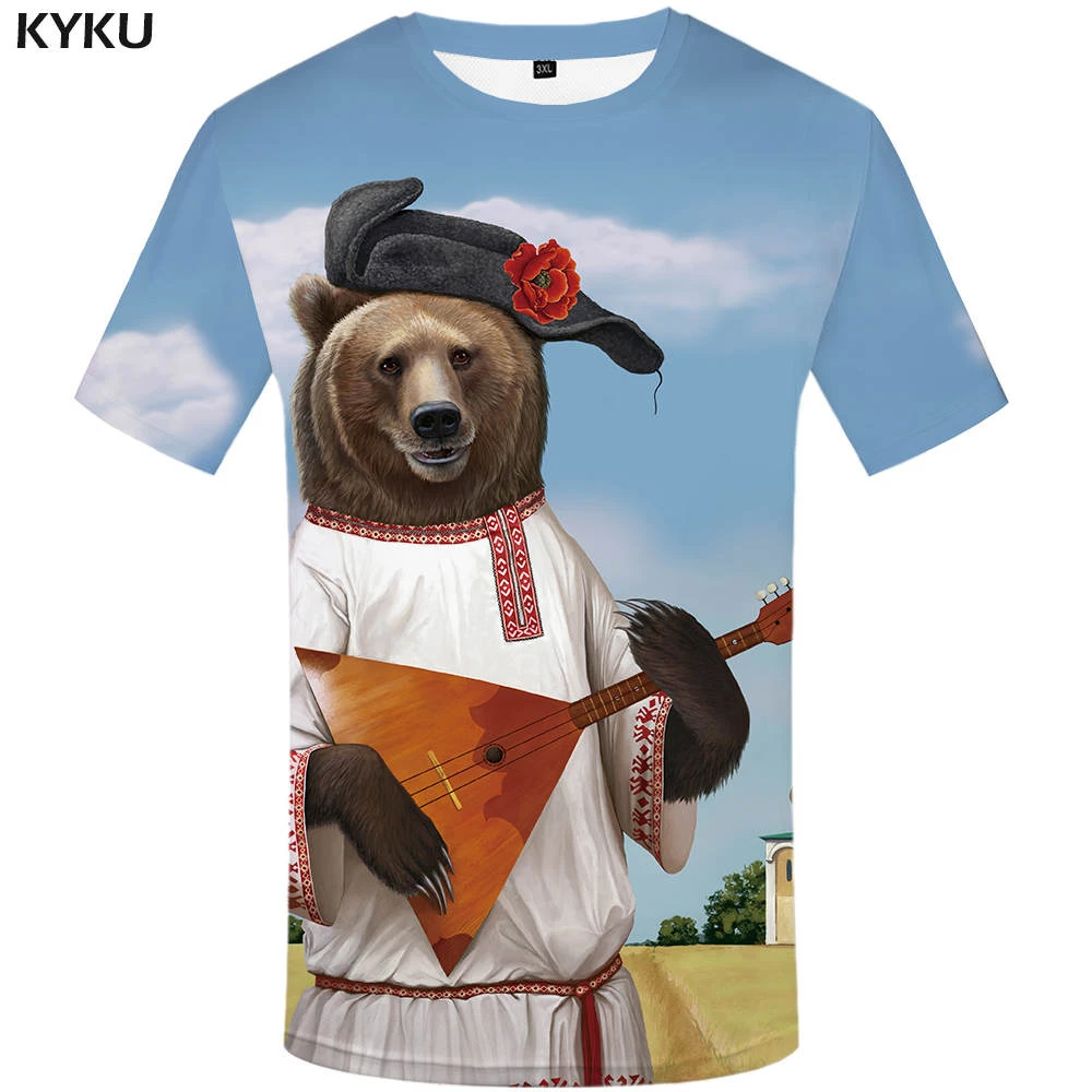 KYKU брендовая футболка с русским медведем музыкальная китайская мужская рисунком