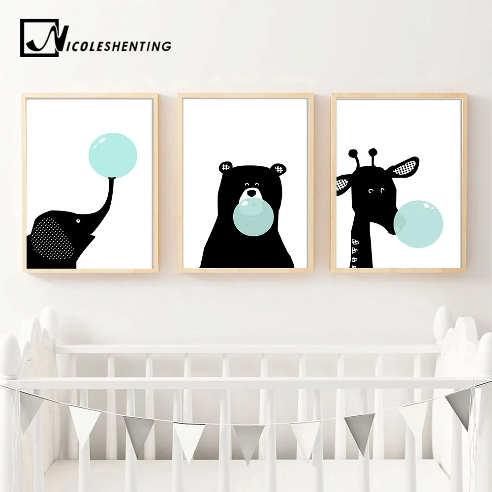 Black White Bear Elephant Bubble Wall Art Canvas Poster Cartoon Animal Nursery Print Painting Nordic Picture Kid Room Decoration
Black White Bear Elephant Bubble Wall Art Canvas Poster Cartoon Animal Nursery Print Painting Nordic Picture Kid Room Decoration
