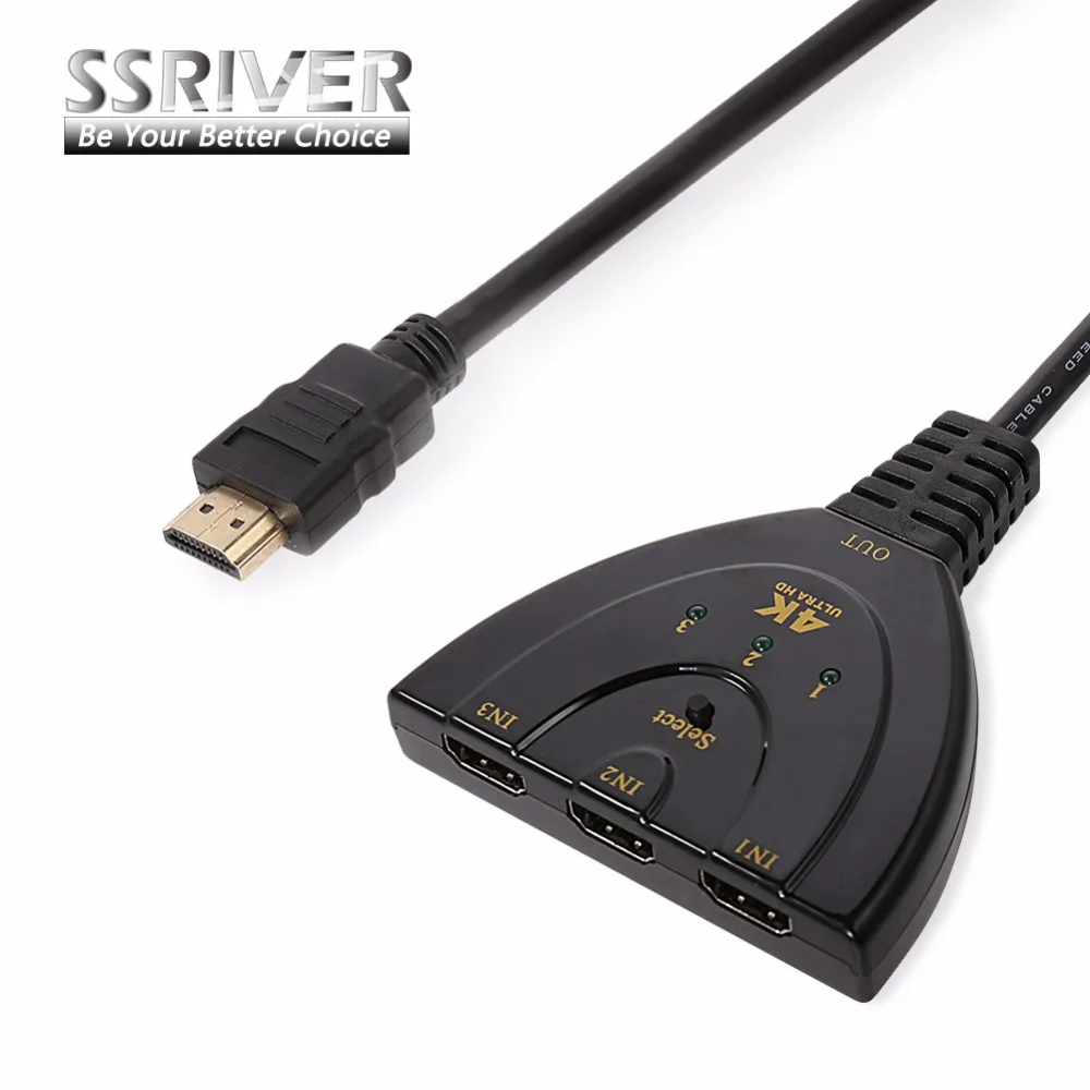 SSRIVER 4K*2K 3D Mini 3 Port HDMI Switch 1.4b 4K Switcher Splitter 1080P in 1 out Hub for DVD HDTV Xbox PS3 PS4 | Электроника