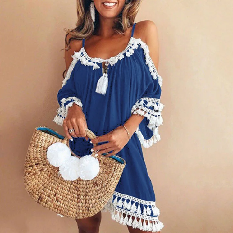 2019 Summer Casual Loose Beach Sundress Off Shoulder Tassel Women Mini Dresses Female Spaghetti Strap Boho Dress vestidos S-5XL
2019 Summer Casual Loose Beach Sundress Off Shoulder Tassel Women Mini Dresses Female Spaghetti Strap Boho Dress vestidos S-5XL