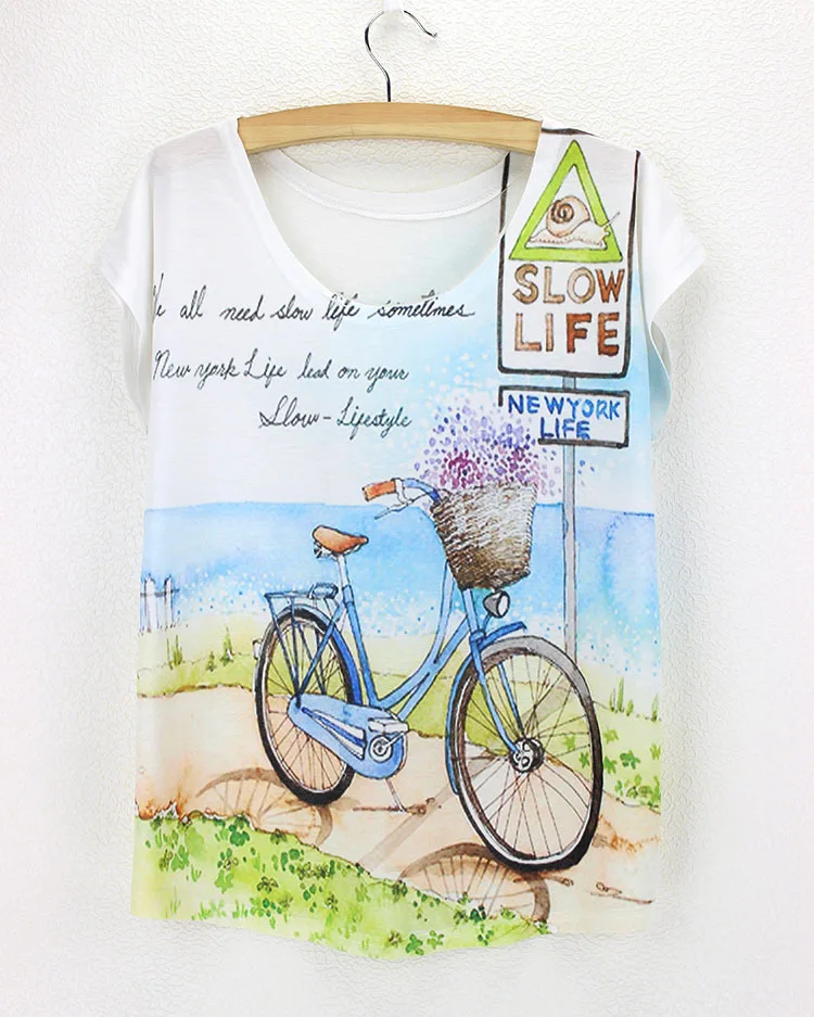 bicycle flower printed shirt women's fresh style summer ocean print women t shirt 2015 new design tshirt for girl
bicycle flower printed shirt women's fresh style summer ocean print women t shirt 2015 new design tshirt for girl