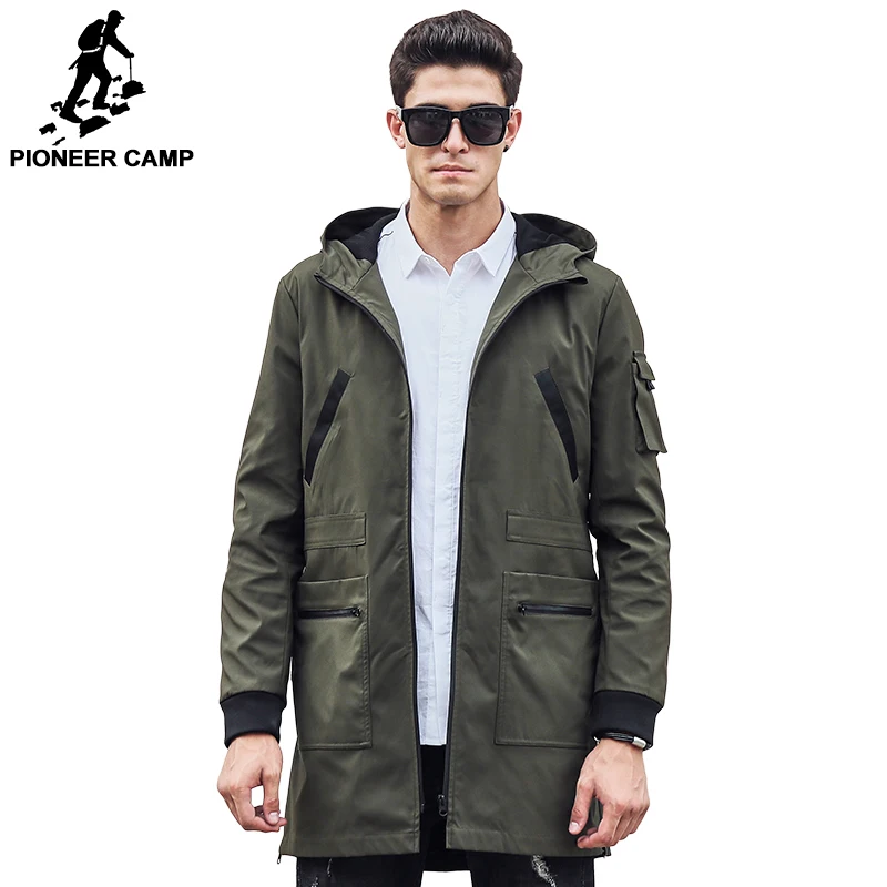 Image Pioneer Camp 2017 new trench coat men brand clothing Top Quality male long army green trench coat windbreaker jacket  611315