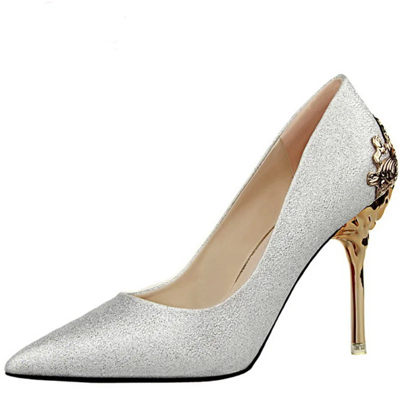 Women's Pumps w/ Metal Carved Heels & Pointed Toe