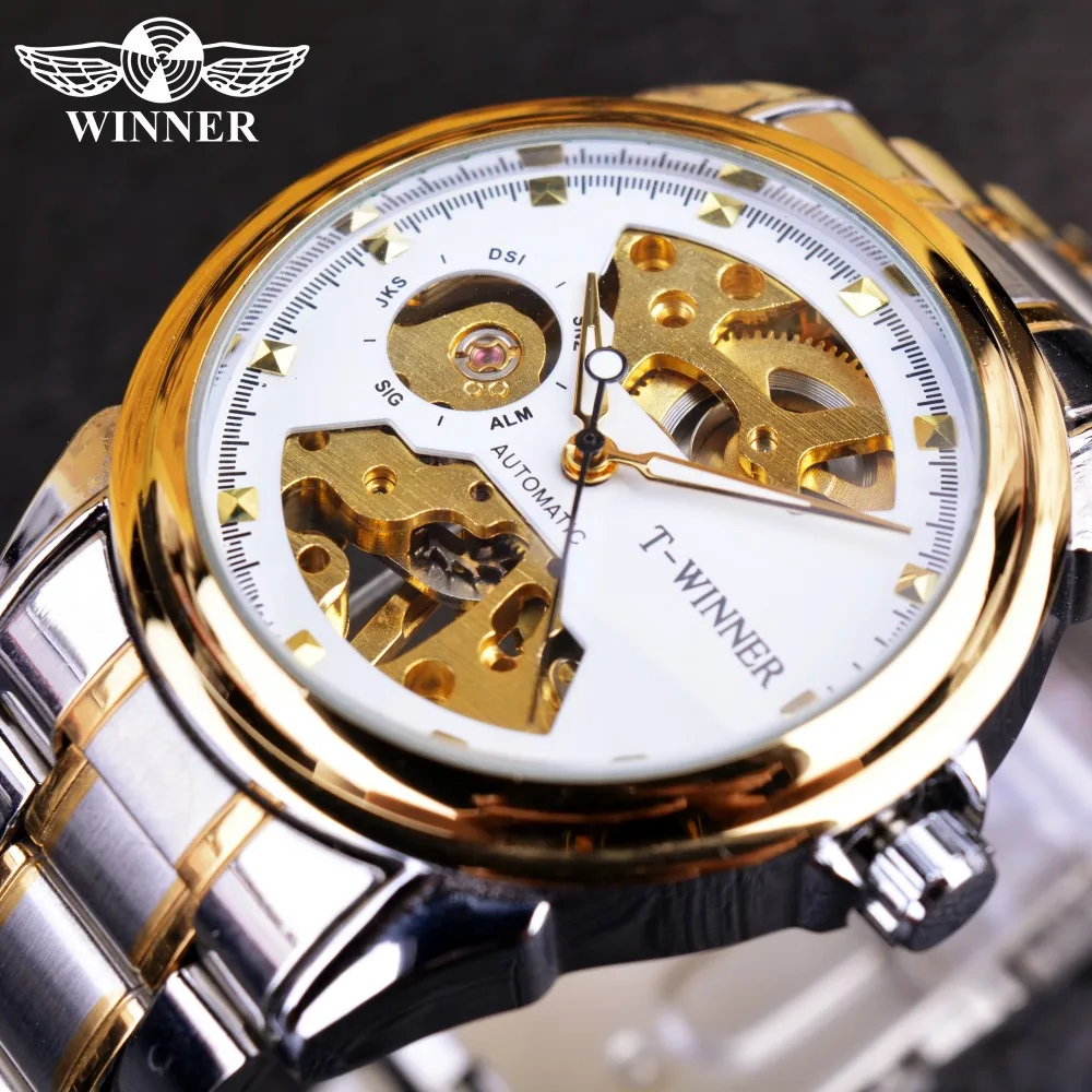 Winner 2016 New Designer Transparent White Golden Casual Skeleton Stainless Steel Mens Watches Top Brand Luxury Mechanical Watch
Winner 2016 New Designer Transparent White Golden Casual Skeleton Stainless Steel Mens Watches Top Brand Luxury Mechanical Watch