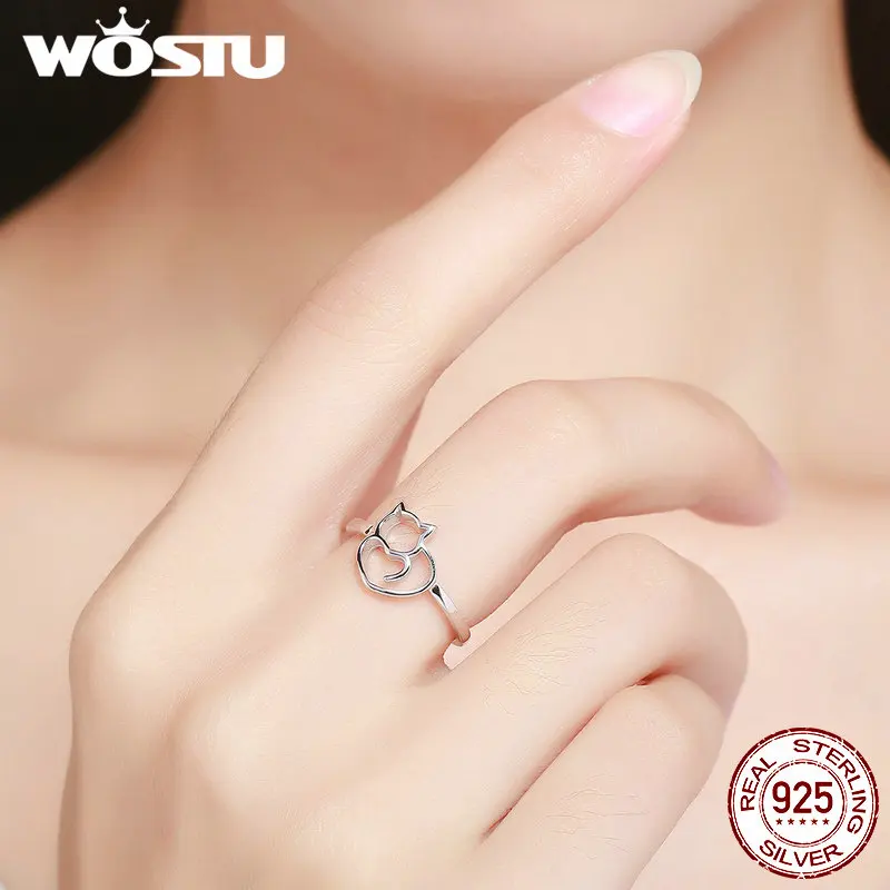 Женские кольца в виде кошки WOSTU фирменные оригинальные из 100% стерлингового
