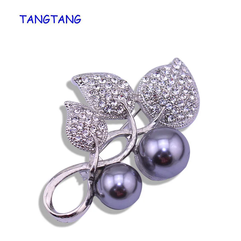 

New Fashion Grey Simulated Pearl Pin China A Rhinestone Rhodium Plating Women Wedding Brooches Crystal Jewelry Item NO: BH8174