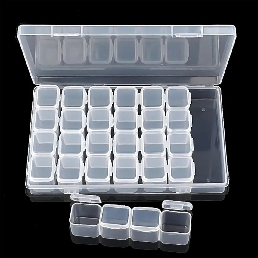 1Set 28 Lattice Plastic Nail Tool Decorations Empty Storage Case Box 100% brand new and high quality Clear 5 |