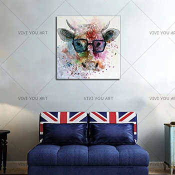 Wall Art Hand Painted Cartoon Glasses Cattle Modern Animal Oil Painting Wall Decorative Canvas Art Picture for living room Decor
Wall Art Hand Painted Cartoon Glasses Cattle Modern Animal Oil Painting Wall Decorative Canvas Art Picture for living room Decor
