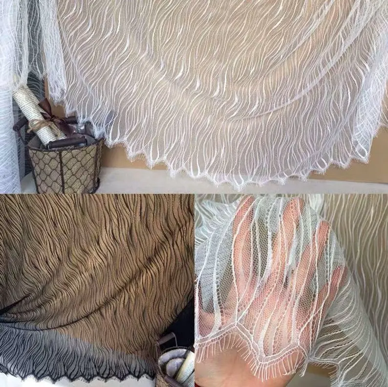 3 yards Off white/black Chantilly Lace Fabric Wave Pattern Bridal Retro Wedding Lace Fabric With Eyelash Scalloped Borders
3 yards Off white/black Chantilly Lace Fabric Wave Pattern Bridal Retro Wedding Lace Fabric With Eyelash Scalloped Borders