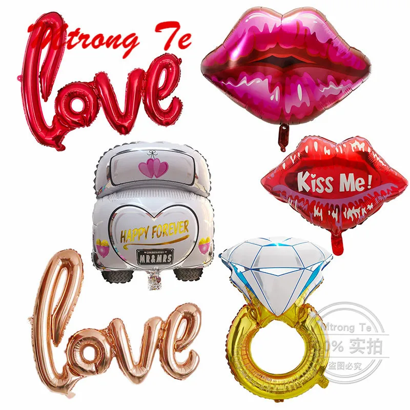 

1pc Rose Link Love Diamond Lips Car Foil Helium Balloons Marriage Valentine's Wedding Decoration Balloo Romantic Groom Bride