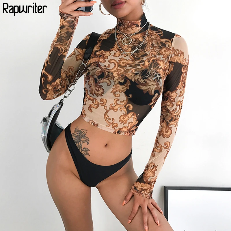 Rapwriter Casual See Through Top Women Sexy Shirt 2019 Spring Print Turtleneck Elastic Transparent Basic Tops For Women Shirt
Rapwriter Casual See Through Top Women Sexy Shirt 2019 Spring Print Turtleneck Elastic Transparent Basic Tops For Women Shirt