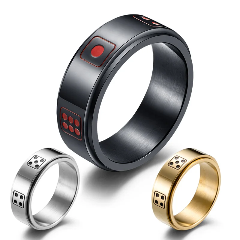 Spinner Ring for Women and Men Dice Game Points Novelty Ring Black/Gold/Silver Color Titanium Ring Bar Party Jewelry 8mm
Spinner Ring for Women and Men Dice Game Points Novelty Ring Black/Gold/Silver Color Titanium Ring Bar Party Jewelry 8mm