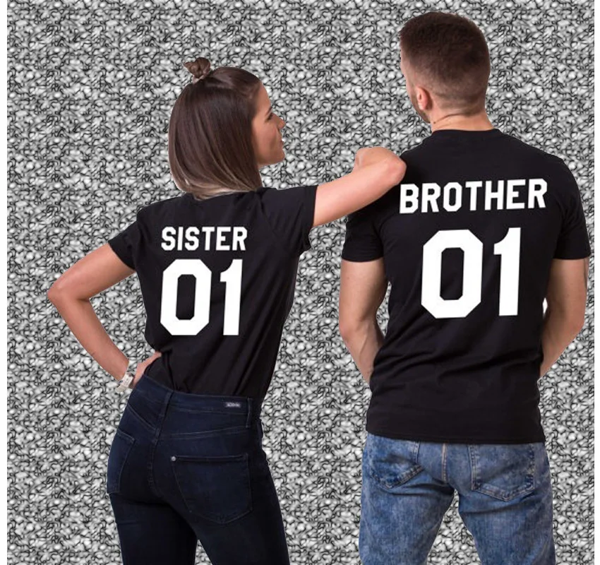 Men Women T Shirt SISTER 01 BROTHER 01 Letter Printed Tee Shirt Lovers Short Sleeve Tops Couple Casual Tshirt Friend Camisetas
Men Women T Shirt SISTER 01 BROTHER 01 Letter Printed Tee Shirt Lovers Short Sleeve Tops Couple Casual Tshirt Friend Camisetas
