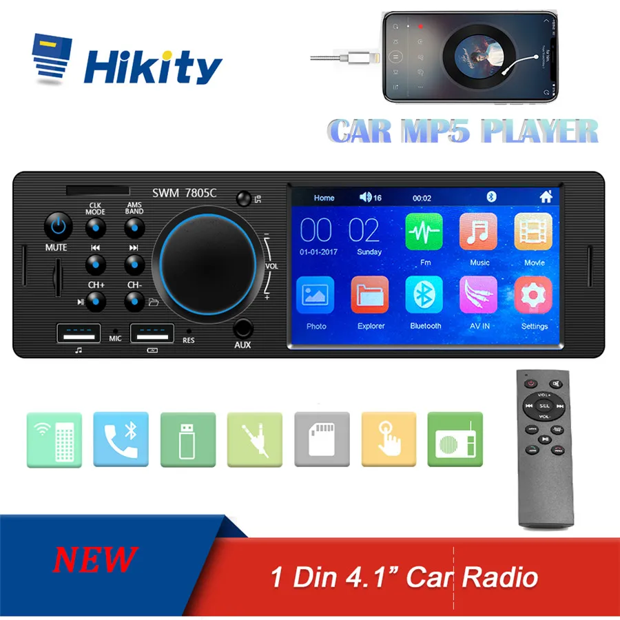 Hikity Autoradio 1 Din Car Radio HD Touch screen Audio Stereo Bluetooth FM AUX MP5 Player Support Camera Multimedia Video Player
Hikity Autoradio 1 Din Car Radio HD Touch screen Audio Stereo Bluetooth FM AUX MP5 Player Support Camera Multimedia Video Player