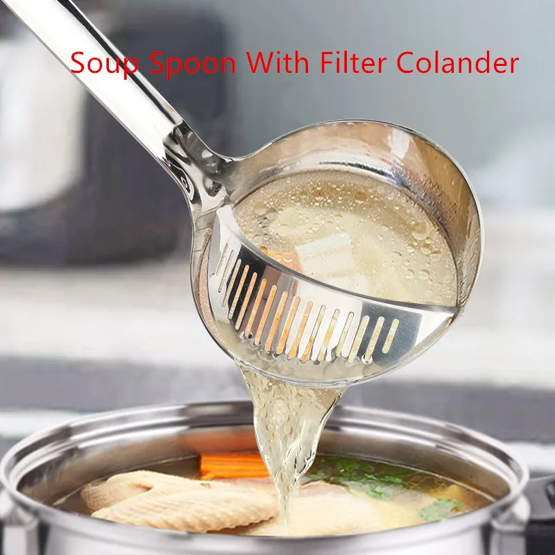Stainless Steel 2 in 1 Soup Long Handle Spoon With Filter Colander Scoop Cooking Tool Creative Spoon Strainer Kitchen Accessorie
Stainless Steel 2 in 1 Soup Long Handle Spoon With Filter Colander Scoop Cooking Tool Creative Spoon Strainer Kitchen Accessorie
