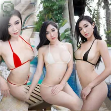 セクシーなマイクロビキニ 2019 純粋なカラーホルター包帯調整可能な超小型砂浜ビキニセット水着女性水着 biquini(China)