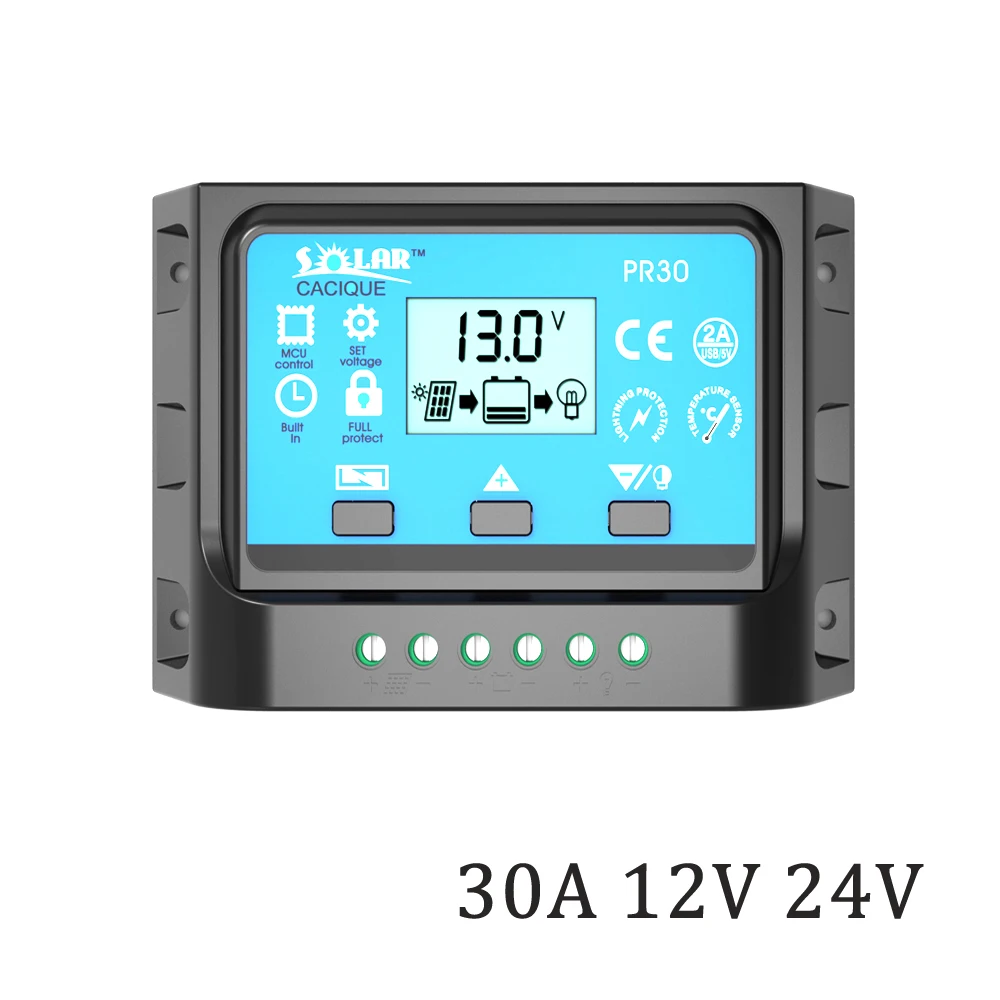 PR30 30A 12V 24V Solar System generator cell Panel LCD Backlight Charger Regulator Battery Controller with two USB 5V Charger
PR30 30A 12V 24V Solar System generator cell Panel LCD Backlight Charger Regulator Battery Controller with two USB 5V Charger