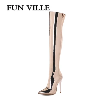 FUN VILLE 2018 New Sexy Women Over the knee Boots Autumn Winter High Heel Patent leather Pointed toe Lady botas shoes size 34-43
FUN VILLE 2018 New Sexy Women Over the knee Boots Autumn Winter High Heel Patent leather Pointed toe Lady botas shoes size 34-43