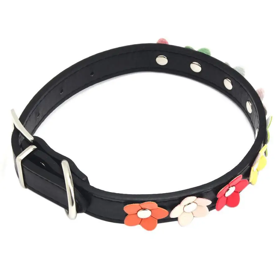 

New Qualified Sweet Flower Studded Puppy Pet Collar Leather Buckle Neck Strap Collars Levert Dropship dig6229