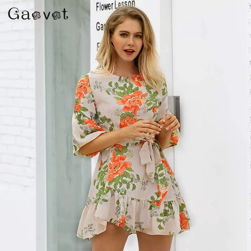 2019 Summer Dresses Women Tunic Spring Floral Print Casual Chiffon Mini Dress Sashes Streetwear Short Dress
2019 Summer Dresses Women Tunic Spring Floral Print Casual Chiffon Mini Dress Sashes Streetwear Short Dress