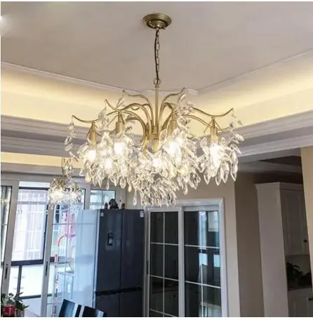 American chandelier living room dining lamp French postmodern creative art leaves European style bedroom crystal lighting | Освещение