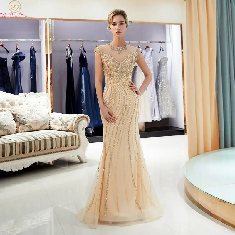 Gold Mermaid Evening Dresses 2019 O Neck Luxurious Handmade Beading Crystal Sequined Elegant Formal Party Long vestido de festa
Gold Mermaid Evening Dresses 2019 O Neck Luxurious Handmade Beading Crystal Sequined Elegant Formal Party Long vestido de festa