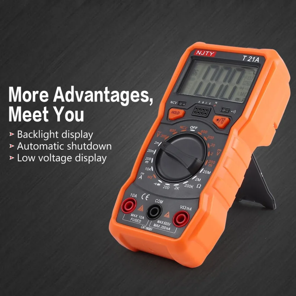Digital Multimeter NJTY T21A DC/AC Voltage Current Meter Handheld Ammeter Ohm Diode NCV Tester 2000 Counts Multitester
Digital Multimeter NJTY T21A DC/AC Voltage Current Meter Handheld Ammeter Ohm Diode NCV Tester 2000 Counts Multitester