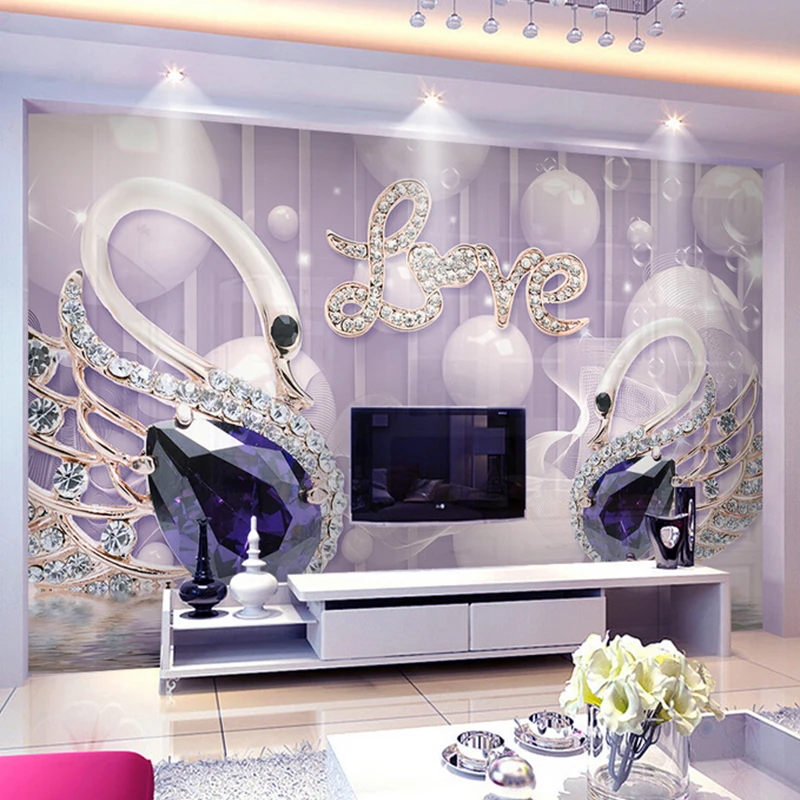 Custom Mural Romantic Purple 3D Swan Jewels Love Photo Wallpaper Living Room TV Sofa Background Wall Covering 3D Papel De Parede
Custom Mural Romantic Purple 3D Swan Jewels Love Photo Wallpaper Living Room TV Sofa Background Wall Covering 3D Papel De Parede